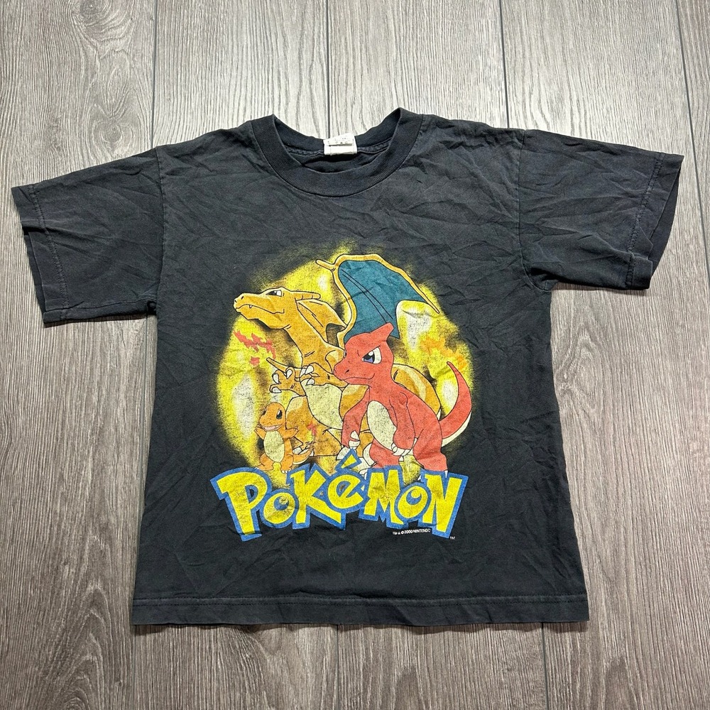 Vintage 2000 Pokemon Monterey Charmander Charizard Evolution Kids T-Shirt Black